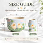Handmade Duck Pond Ceramic Matcha Bowl Set | Cute Spouted Chawan & Whisk Holder • HX49