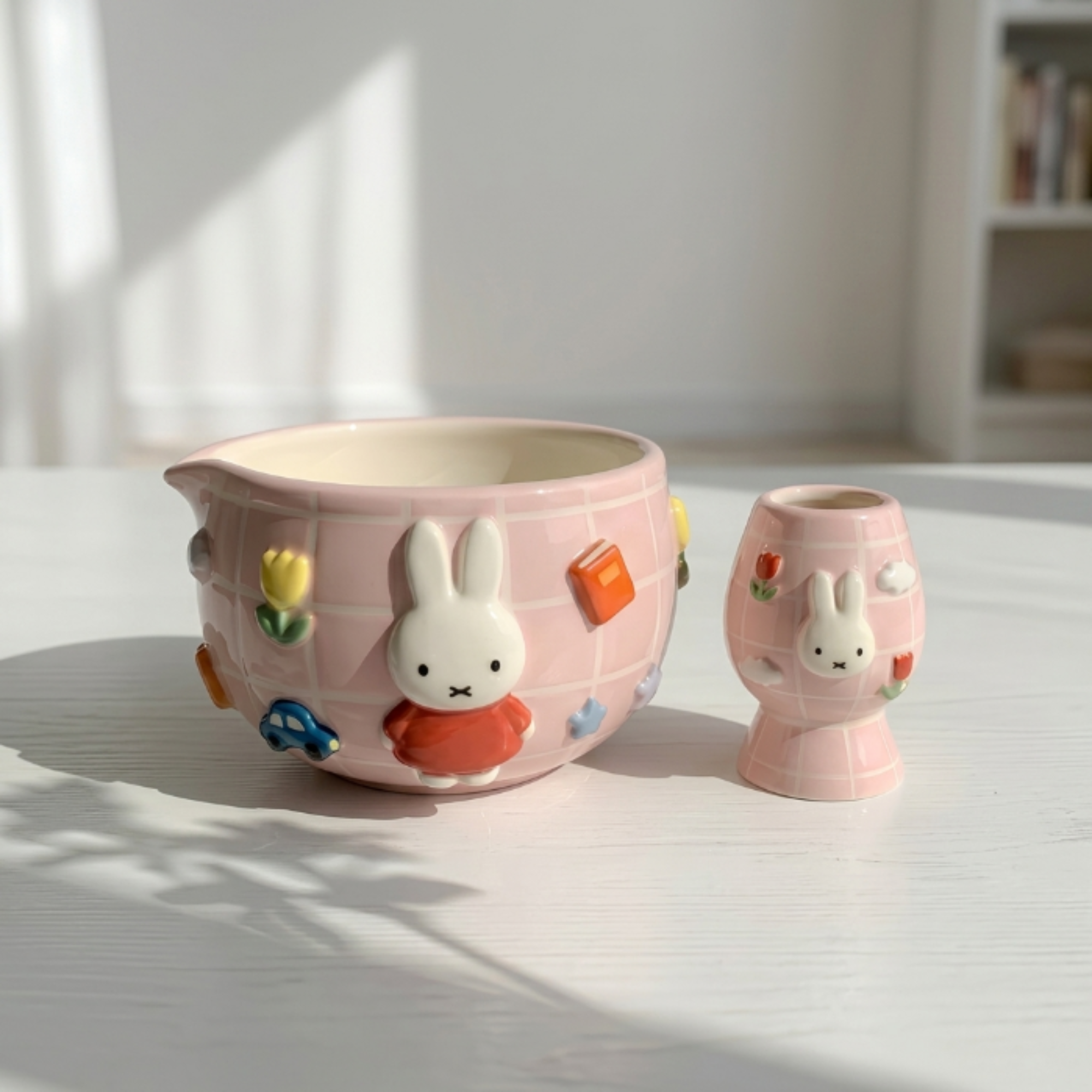 Grid Pink Bunny Matcha Bowl | LA024