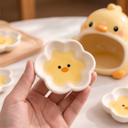 Chick Ceramic Dipping Dish Set - Flower Shaped Sauce Plates & Holder, Handmade Tableware.