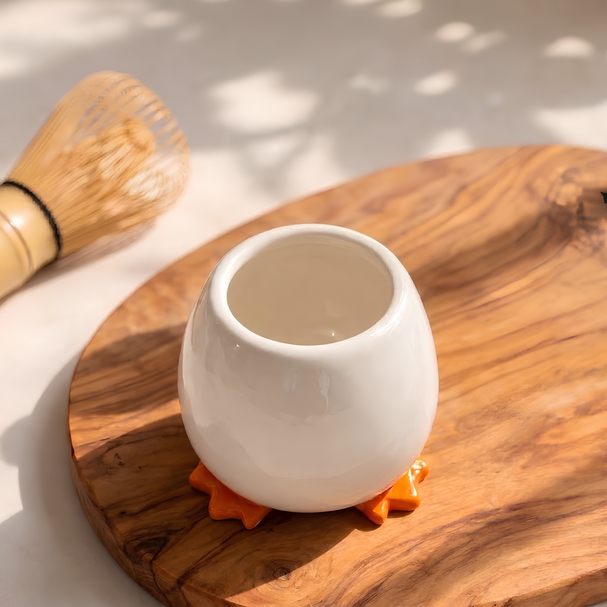 Goose Matcha Bowl Set, Handmade Ceramic Chawan with Spout & Whisk Holder, Cute Duck Tea Set