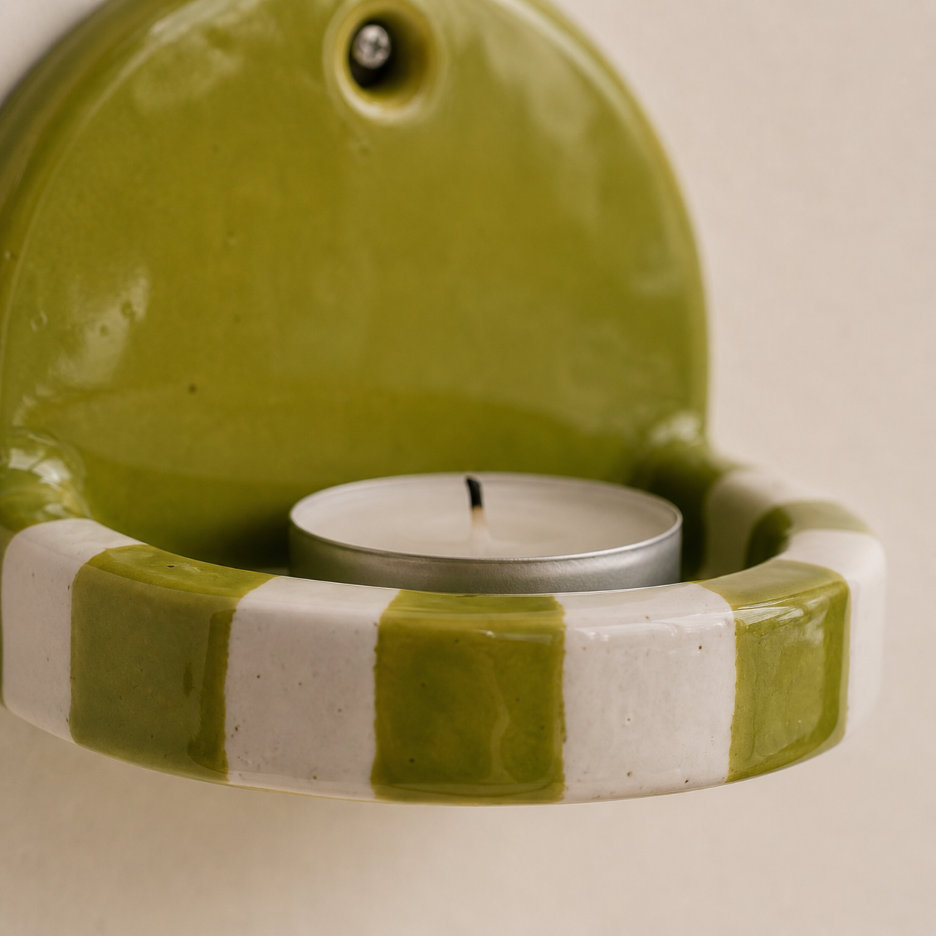 Green And White Checkered Candle Holder | Ceramic Wall Candle Holder | LA118