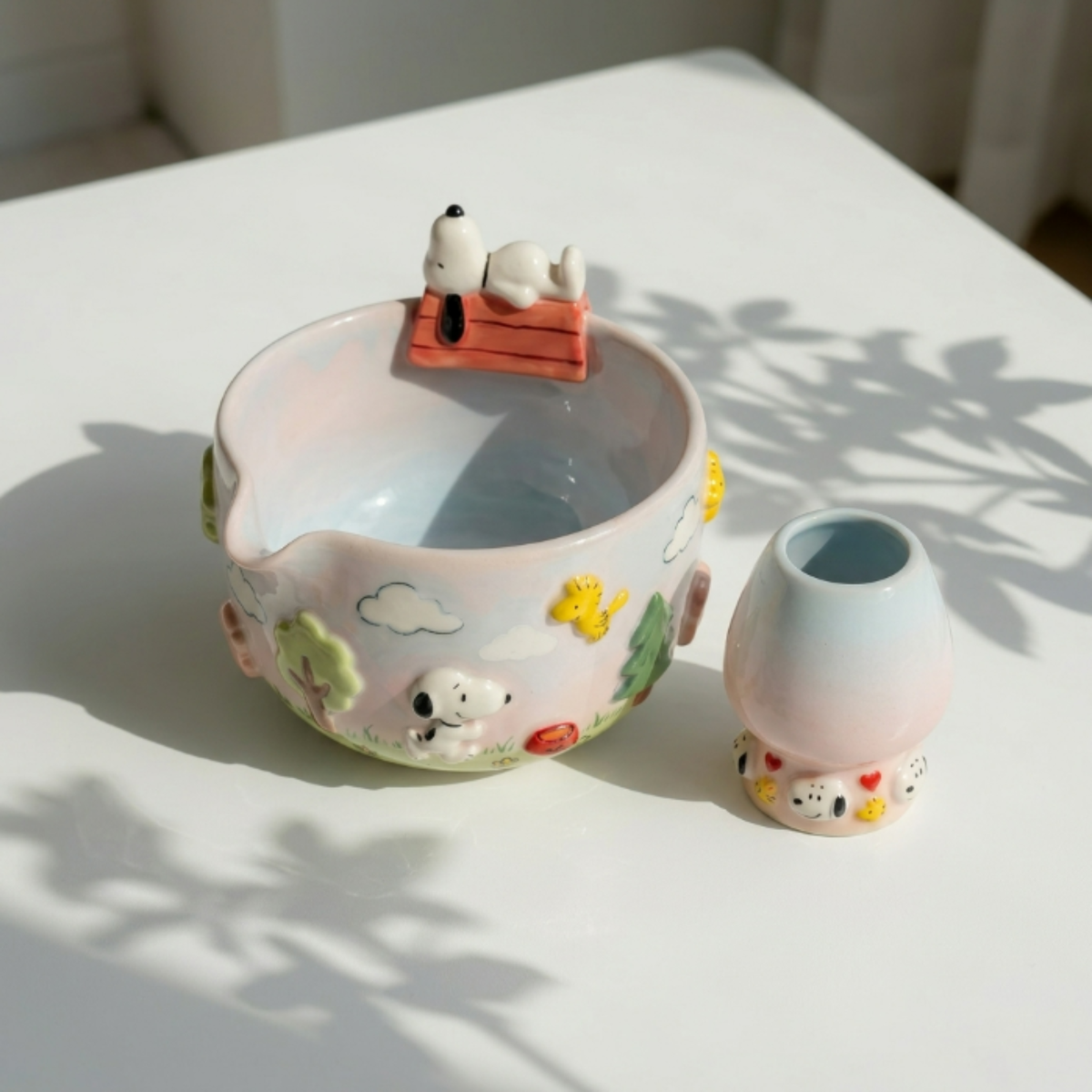 Cute Dog Matcha Bowl Set | Handmade Ceramic Puppy Doghouse Whisk Holder | Pastel Backyard Chawan | Dog Lover Gift for Tea Lovers | LA057