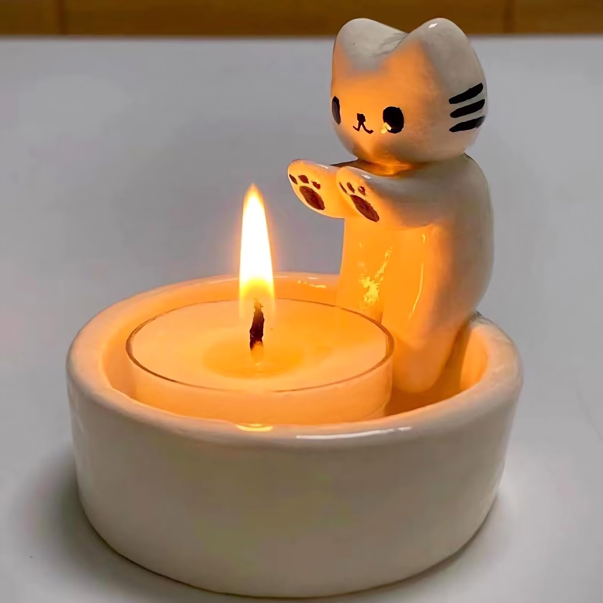 Cat-Shaped Ceramic Tealight Warmer, Heat-Resistant Aromatherapy Lamp for Home Fragrance and Décor | Ceramic Wall Candle Holder | LA120