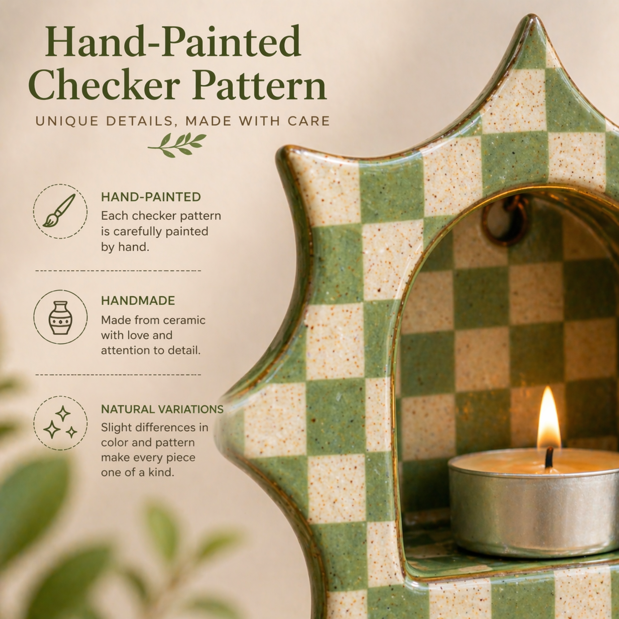 Handmade Checkerboard Ceramic Wall Candle Holder, Sunburst Silhouette, Cottagecore Decor | LA110