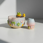 Handmade Frog Matcha Bowl Set, Cute Duck Ceramic Matcha Tea Set, Ombre Matcha Bowl with Whisk Holder, Kawaii Tea Gift | LA2