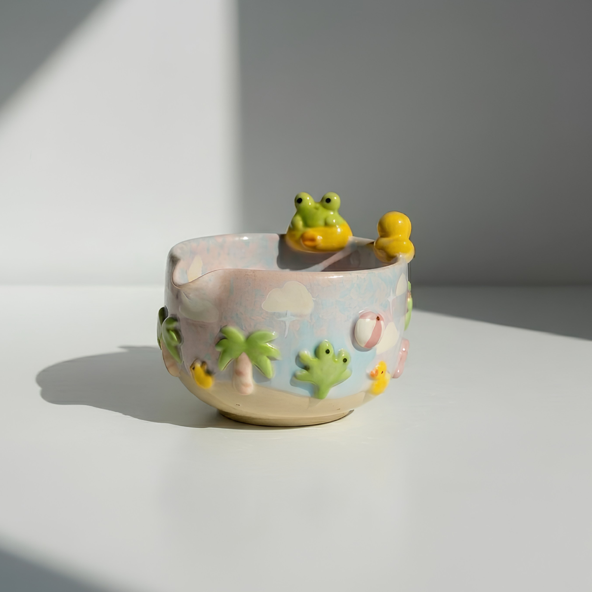 Handmade Frog Matcha Bowl Set, Cute Duck Ceramic Matcha Tea Set, Ombre Matcha Bowl with Whisk Holder, Kawaii Tea Gift | LA2