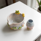 Handmade Frog Matcha Bowl Set, Cute Duck Ceramic Matcha Tea Set, Ombre Matcha Bowl with Whisk Holder, Kawaii Tea Gift | LA2