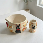 Grid Cute Cat Matcha Bowl | Handmade Ceramic Chawan | LA019