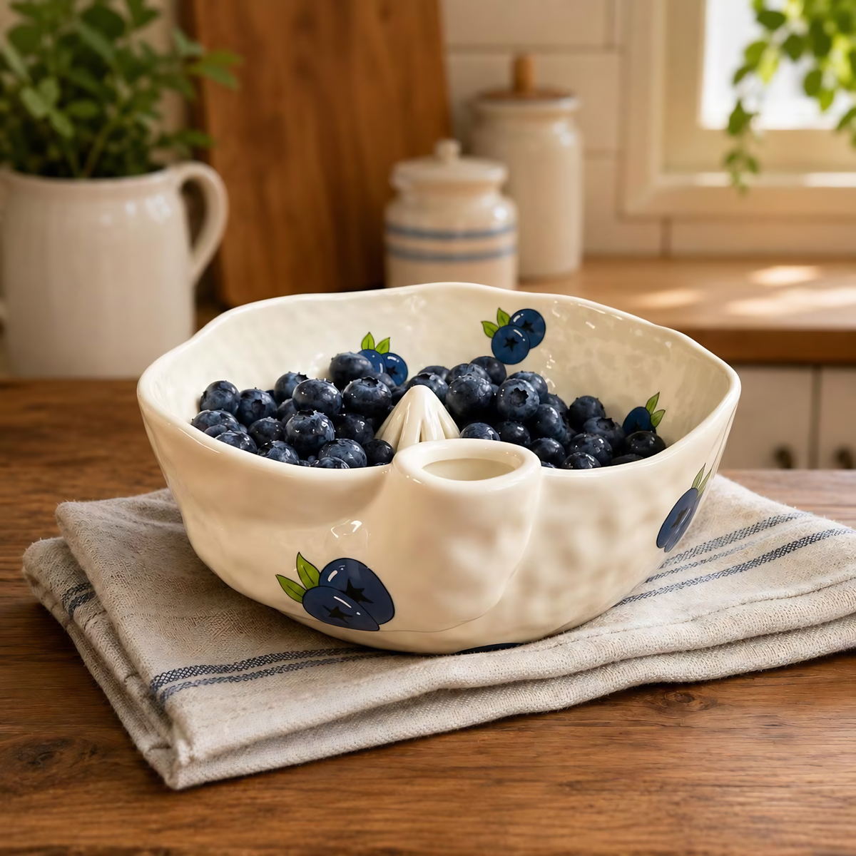 Ceramic Berry Bowl Colander, Fruit Strainer Washing Bowl with Drain, Strawberry Blueberry Cottagecore Kitchen Decor, Housewarming Gift | LA103