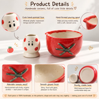 Handmade Red Tomato Ceramic Matcha Bowl Set | Cute Spouted Chawan & Polka Dot Whisk Holder • HX52