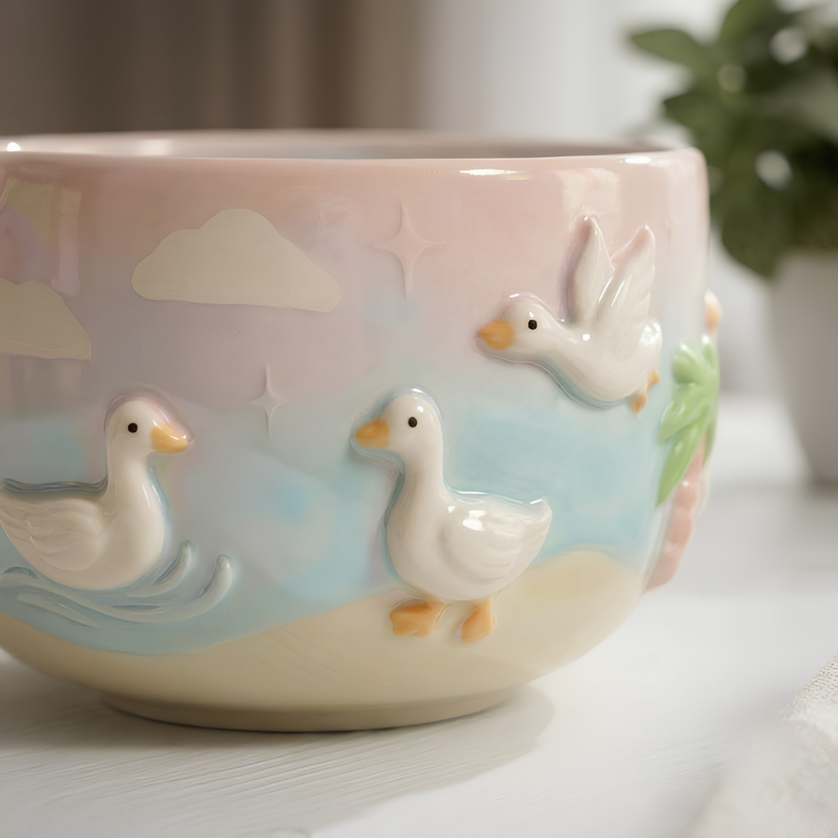 Goose Matcha Bowl Set | Cottagecore Ceramic Whisk Holder | Pastel Ombre Handmade Matcha Chawan | Cute Duck Gift for Tea Lovers | LA048