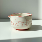 Minimalist Red Line Bunny Hand-Painted Ceramic Matcha Bowl and Whisk Holder Set • HX08