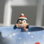 Christmas Penguin Matcha Bowl, Handmade Ceramic Matcha Set with Whisk Holder, Cute Winter Chawan, Penguin Gift for Matcha Lover | LA050