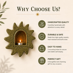 Handmade Ceramic Sun Wall Candle Holder, Green Speckled Sconce, Cozy Cottagecore Decor | LA113