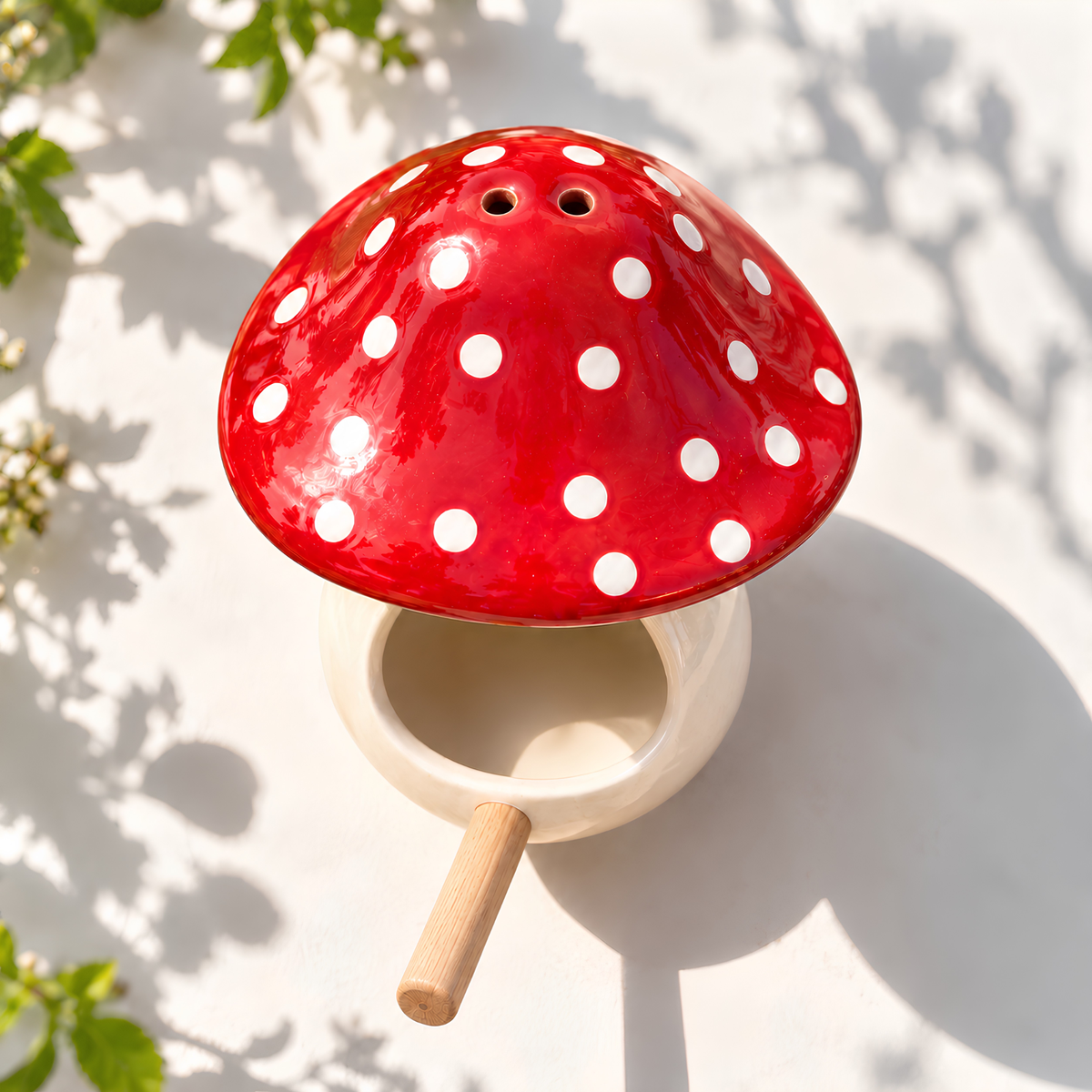 Mushroom Ceramic Bird Feeder - Hanging Seed Holder with Perch, Handmade Ceramic Garden Decor