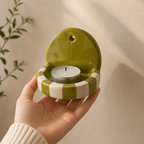 Green And White Checkered Candle Holder | Ceramic Wall Candle Holder | LA118