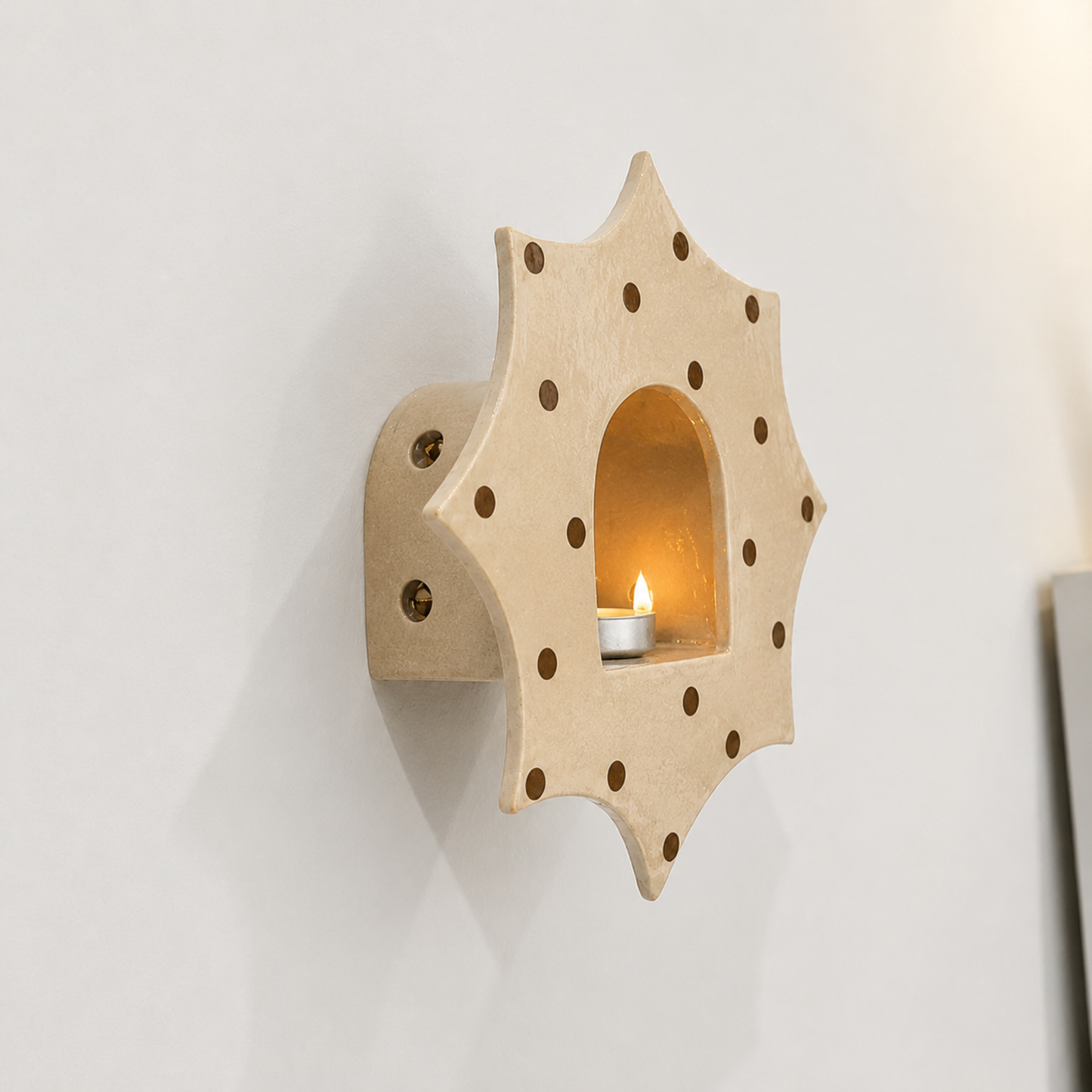 Handmade Ceramic Polka Dot Sunburst Wall Tealight Holder - NN03
