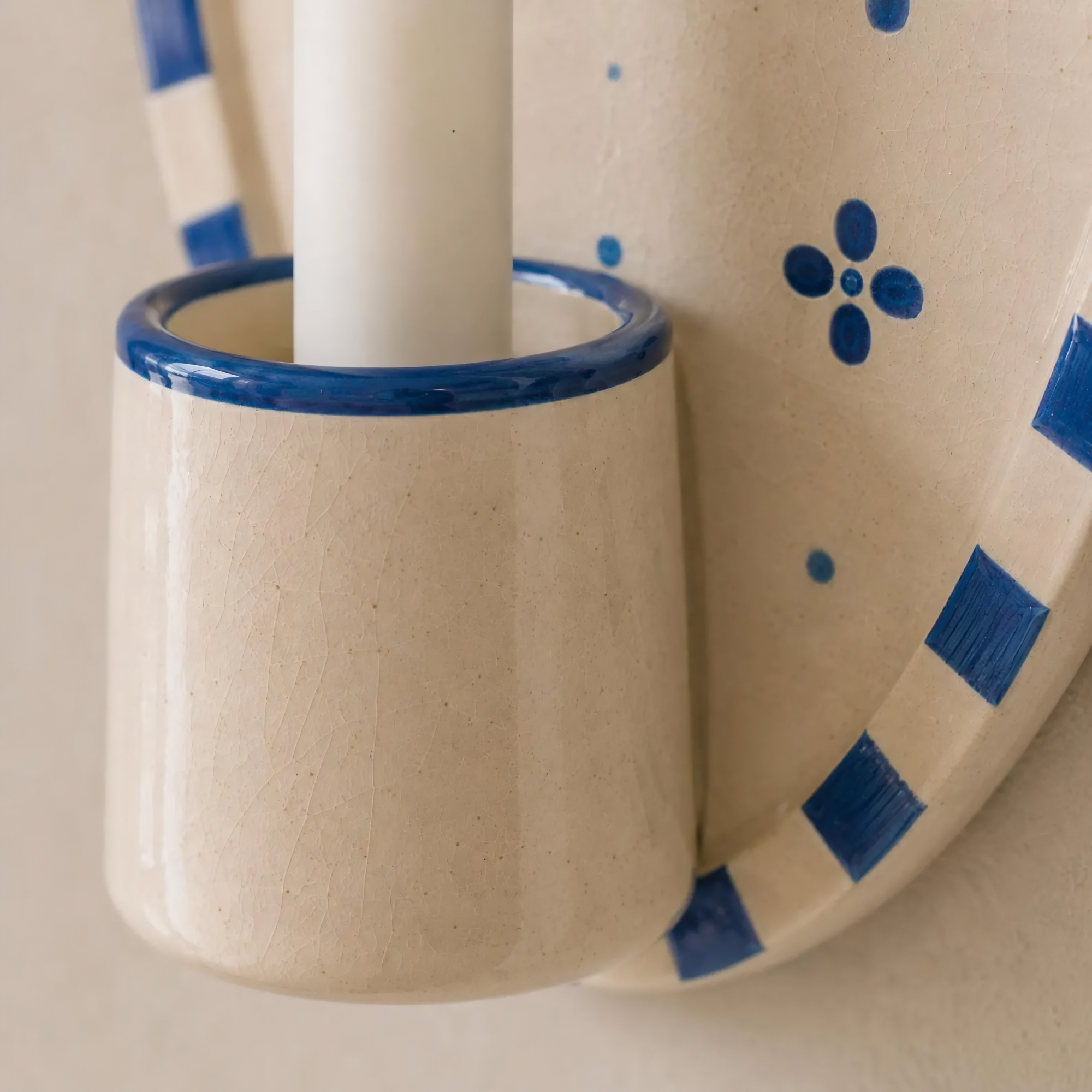 Blue Floral Wall Candle Holder, Handmade Ceramic Wall Sconce, Mediterranean Decor, Cottagecore Wall Decor, Housewarming Gift | LA124