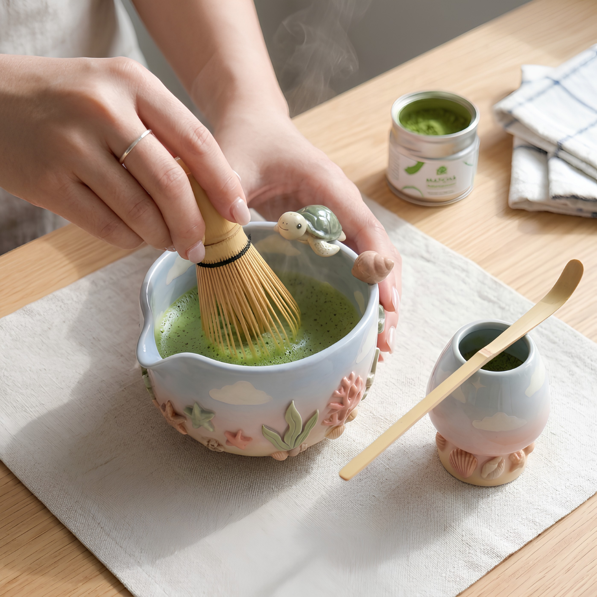 Ombre Sea Turtle Matcha Bowl | Handmade Ceramic Chawan | LA029