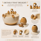 Autumn Forest Squirrel & Acorn 3D Handcrafted Ceramic Matcha Bowl and Whisk Holder Set • HX17