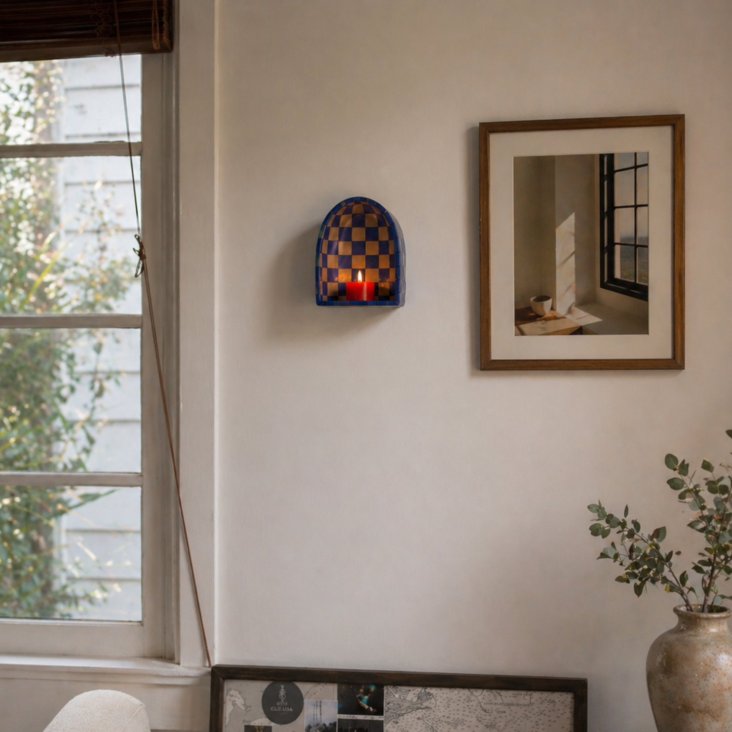 Ceramic Checkerboard Arch Wall Tealight Holder - NN08
