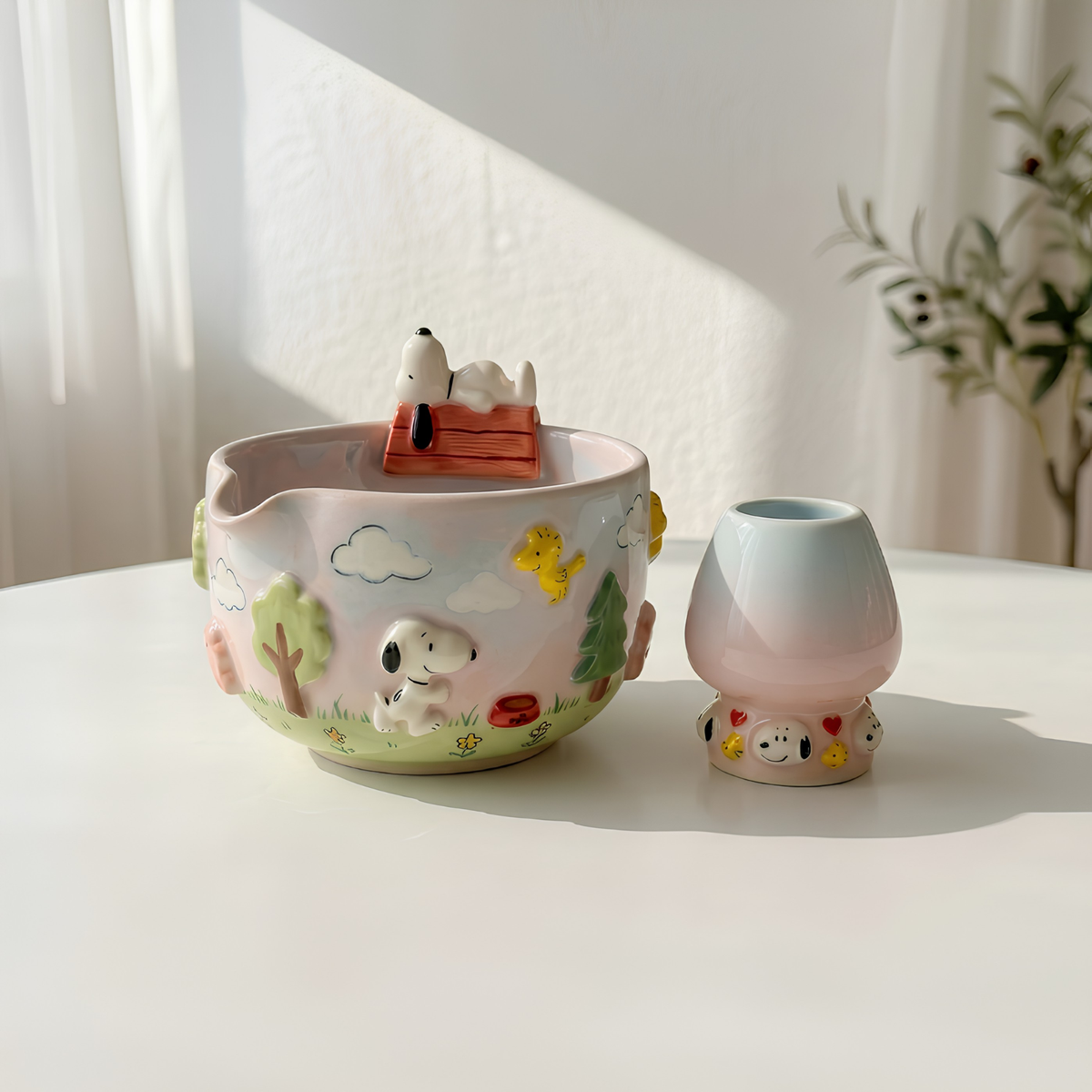 Cute Dog Matcha Bowl Set | Handmade Ceramic Puppy Doghouse Whisk Holder | Pastel Backyard Chawan | Dog Lover Gift for Tea Lovers | LA057