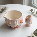 Grid Pink Bunny Matcha Bowl | Handmade Ceramic Chawan | LA024