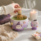 Purple Grid Matcha Bowl Set, Handmade Magic Ceramic Chawan, Whimsical Tea Bowl, Fantasy Matcha Gift | Handmade Ceramic Chawan | LA030