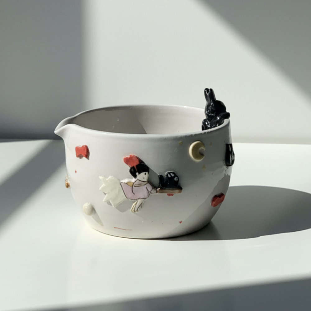 Handcrafted 3D Black Cat Ceramic Matcha Bowl, Whimsical Cozy Black Cat Tea Cup • HX16