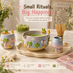Handmade Frog Matcha Bowl Set, Cute Duck Ceramic Matcha Tea Set, Ombre Matcha Bowl with Whisk Holder, Kawaii Tea Gift | LA2