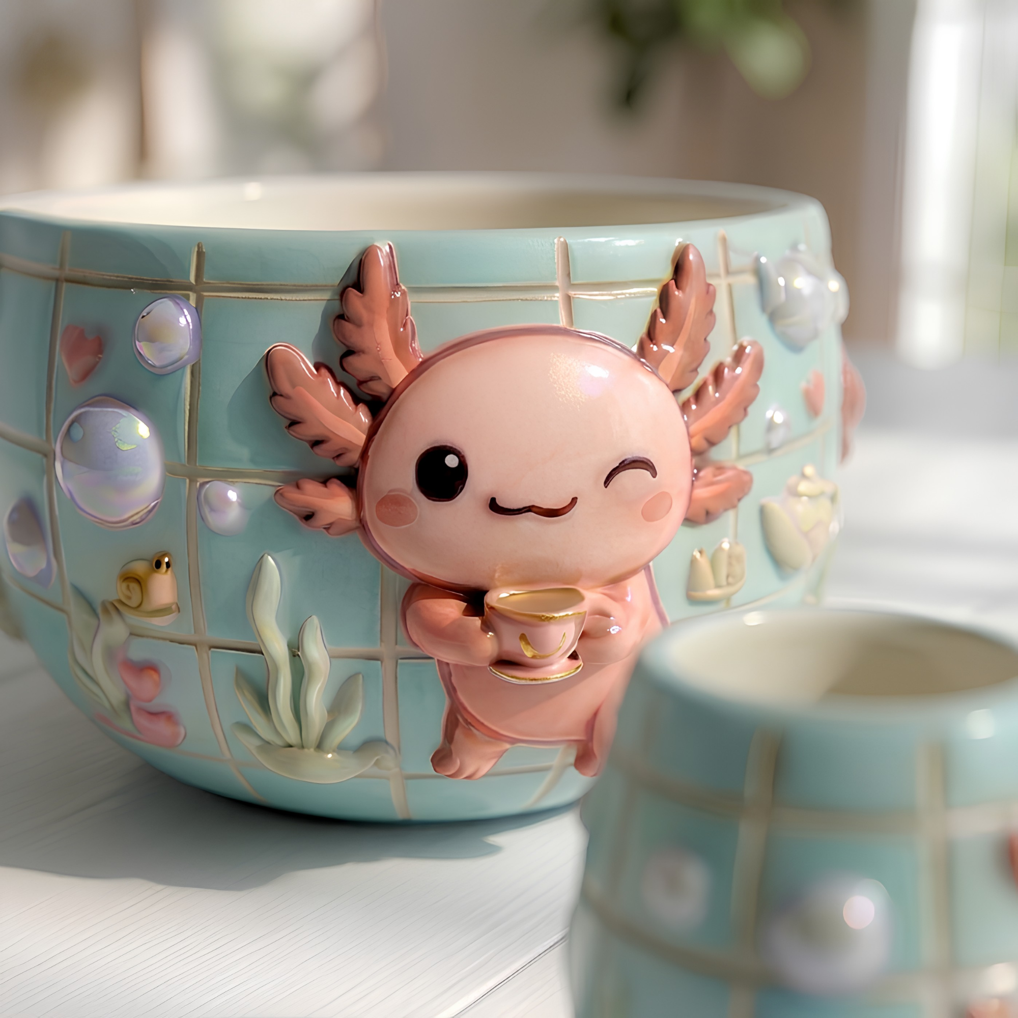Grid Axolotl Matcha Bowl Set | Handmade Matcha Bowl Set | LA040