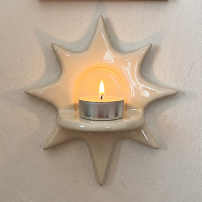 Handmade Ceramic Sunburst Wall Tealight Candle Holder - NN02