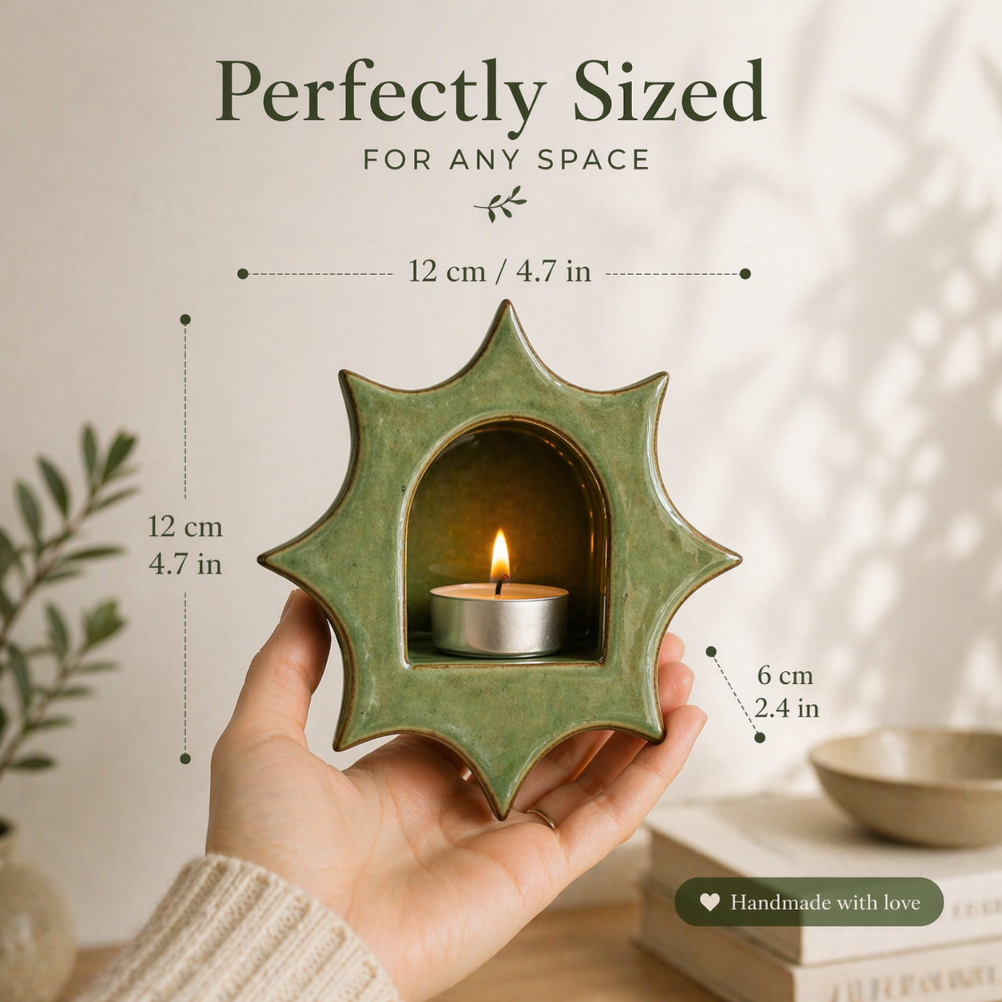 Mint Green Glossy Glaze Candle Holder – Celestial Boho Decor| LA112