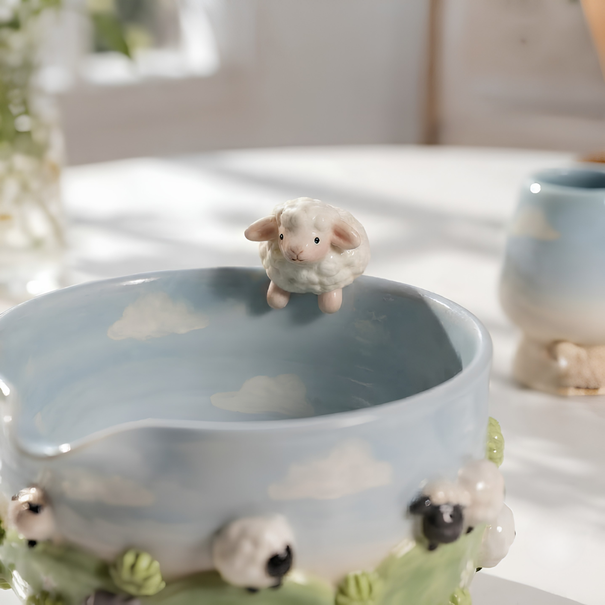 Sheep Matcha Bowl Set, Handmade Ceramic Matcha Set, Cute Chawan with Whisk Holder, Cottagecore Matcha Gift for Tea Lover | LA046