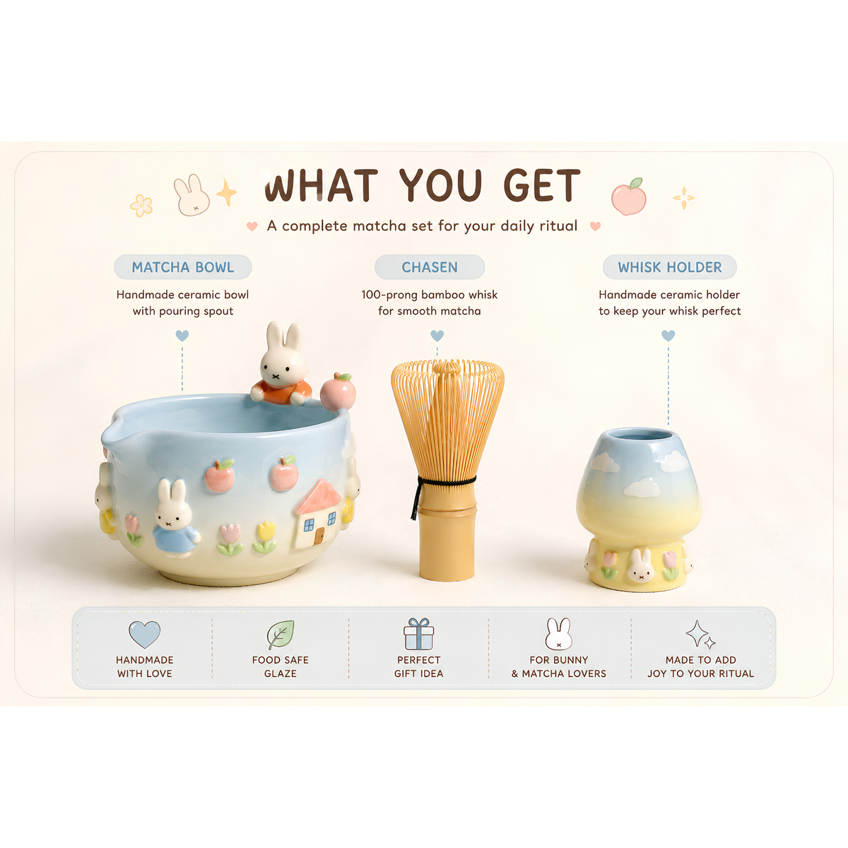 Ombre Cute Bunny Matcha Bowl | Handmade Ceramic Chawan | LA025