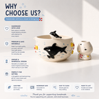 Playful Orca Ocean 3D Handcrafted Ceramic Matcha Bowl and Whisk Holder Set • HX12