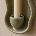 Ceramic Wall Candle Holder, Handmade Ceramic Sconce, Sage Green Taper Candle Holder, Minimalist Wall Decor, Rustic Home Decor | LA127