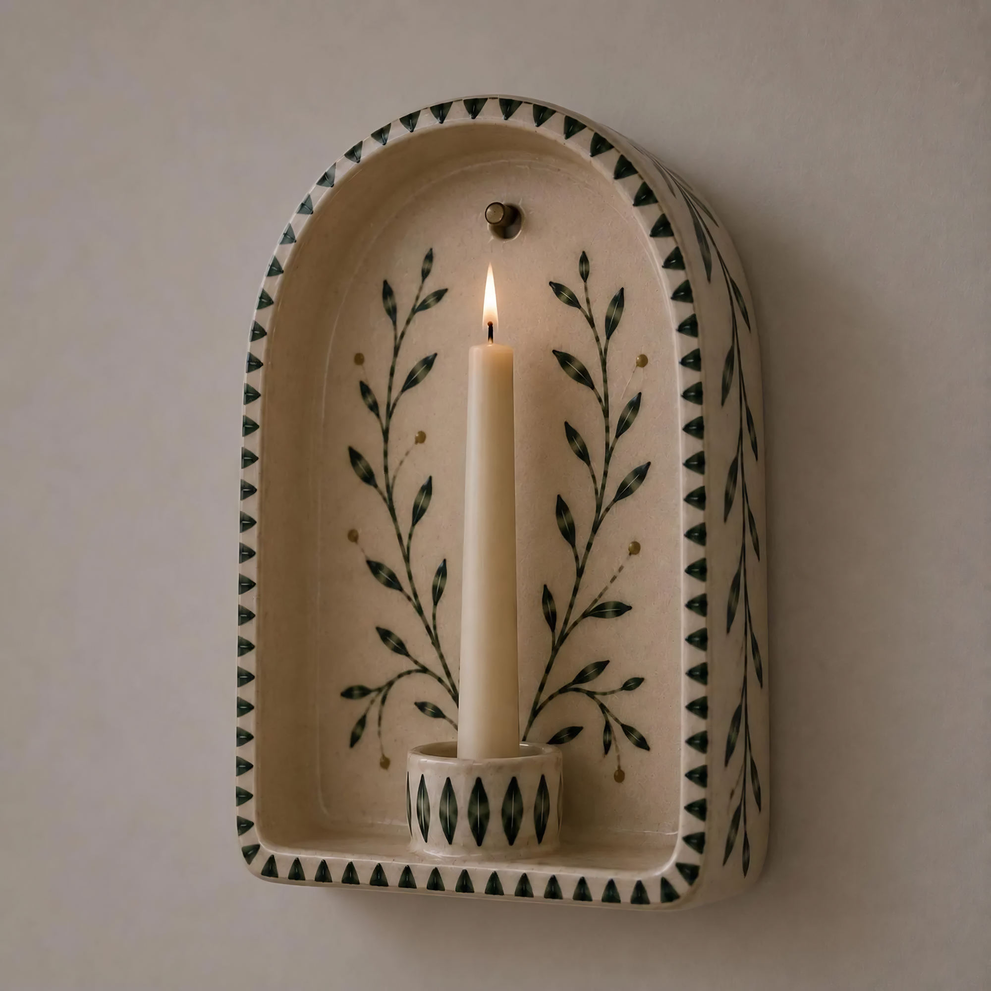 Wall Candle Holder, Ceramic Wall Sconce, Handmade Floral Candle Holder, Botanical Taper Candle Holder, Cottage Decor Gift | LA134