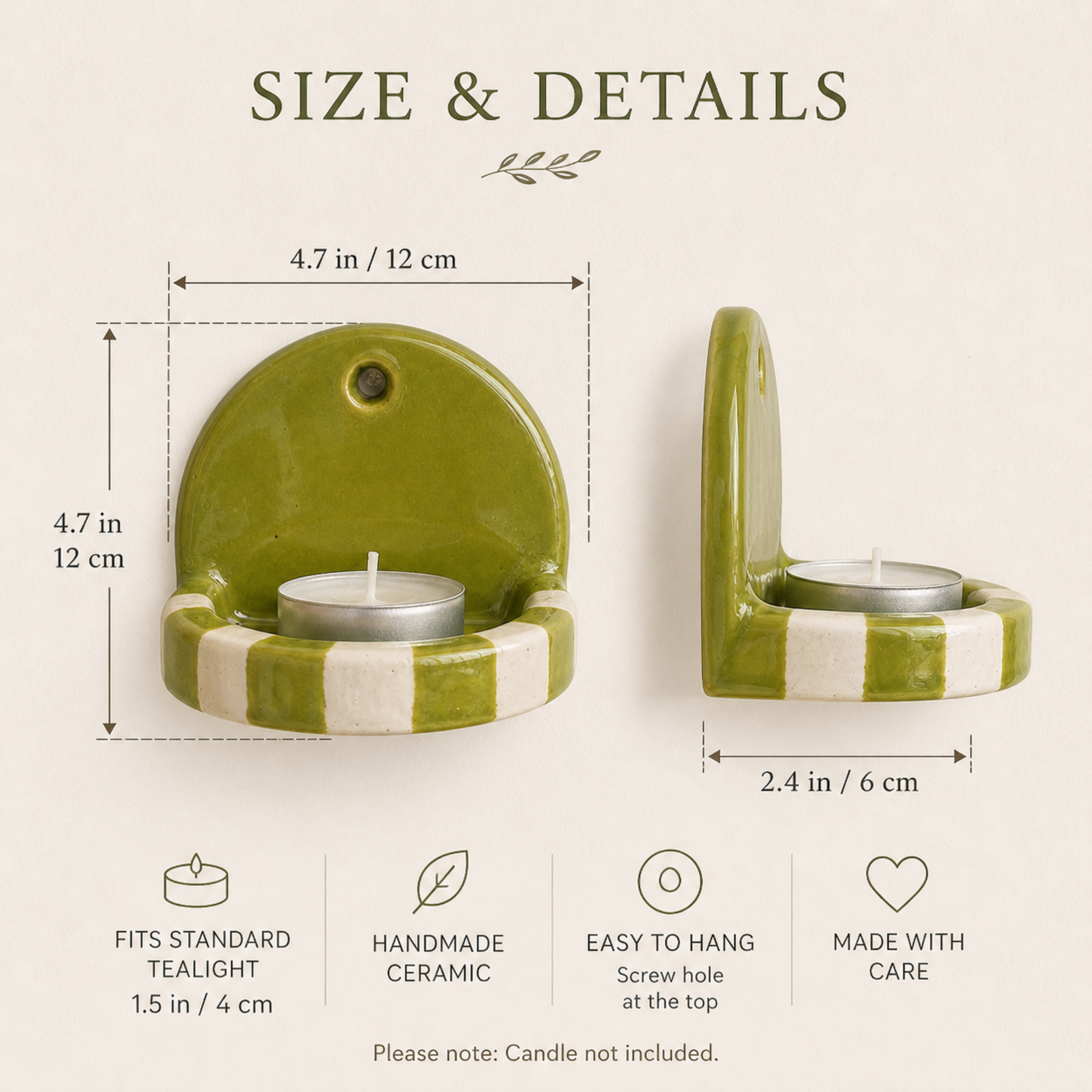 Green And White Checkered Candle Holder | Ceramic Wall Candle Holder | LA118