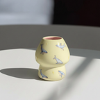 Handmade Blue Whale Ceramic Matcha Bowl Set | Pastel Yellow Spouted Chawan & Whisk Holder • HX53