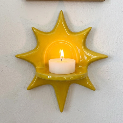 Handmade Ceramic Sunburst Wall Tealight Candle Holder - NN02