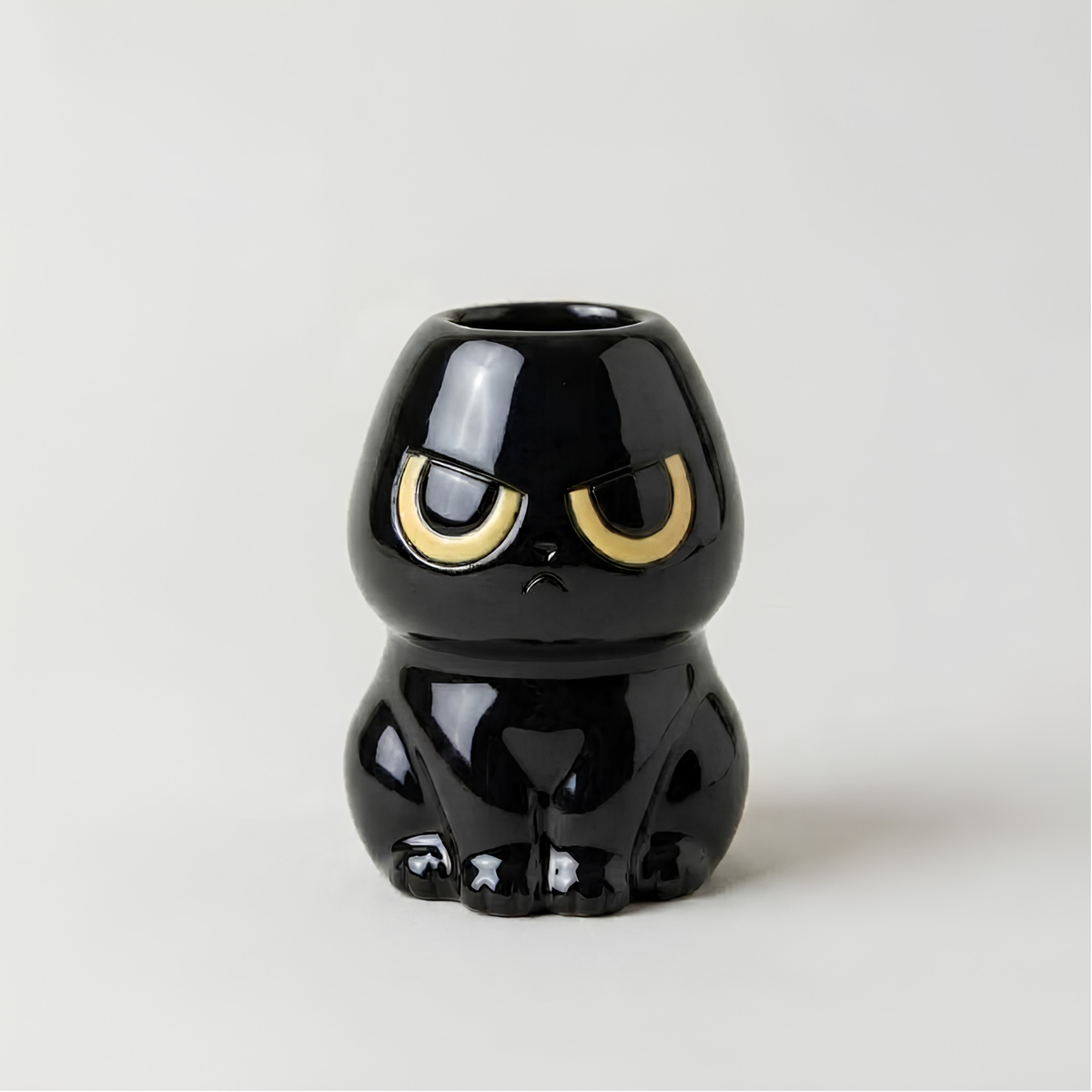 Grumpy Black Cat Matcha Bowl Set - Spouted Chawan & Whisk Holder, Handmade Ceramic Tea Set.