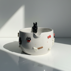 Handcrafted 3D Black Cat Ceramic Matcha Bowl with Spout, Cute Kitten Embossed Matchawan, Whimsical Cozy Black Cat Tea Cup, Gift for Cat Lover • HX16