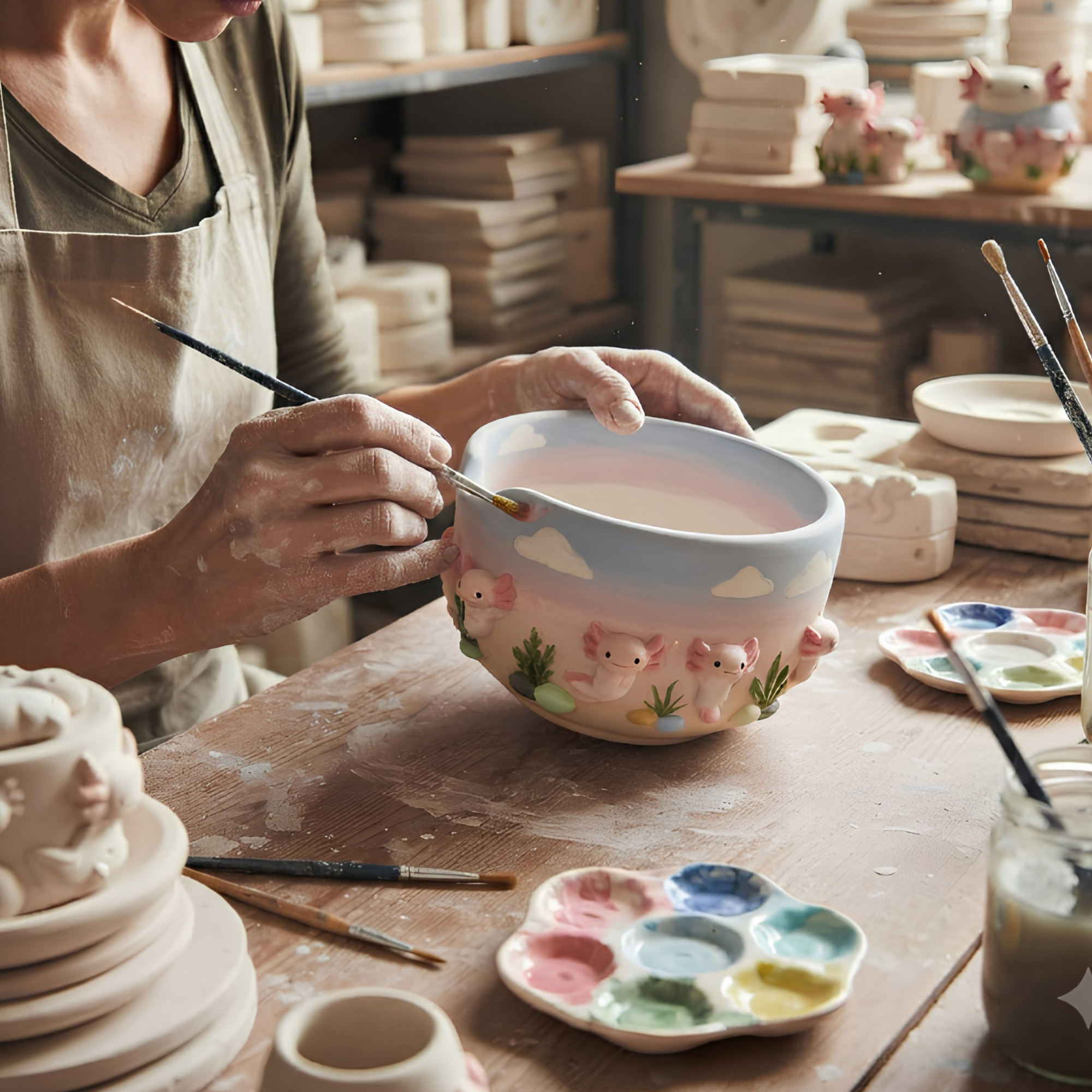 Ombre Axolotl Matcha Bowl | Handmade Ceramic Matcha Set | LA042