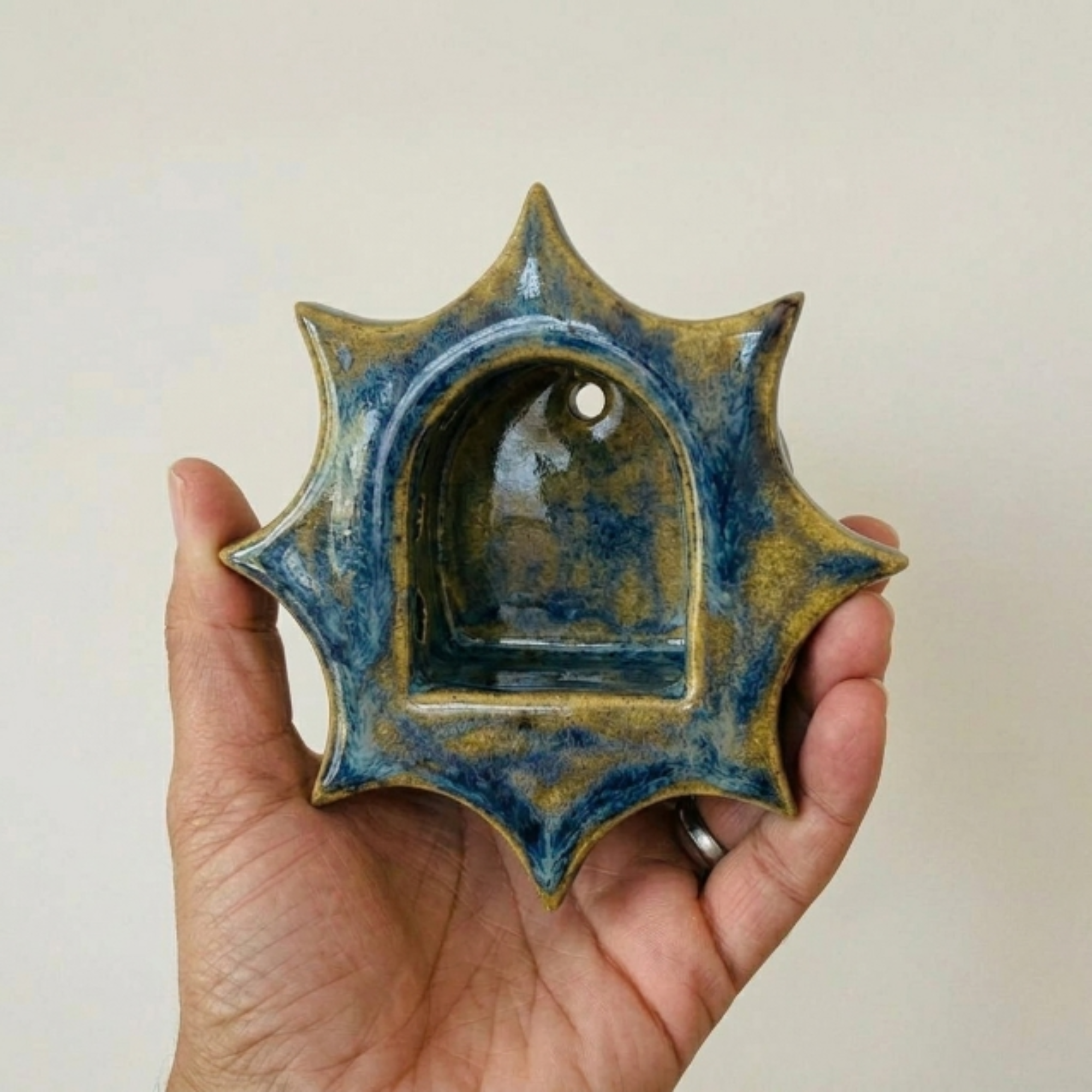 Blue Drip Glaze Candle Holder – Celestial Boho Home Decor | LA111