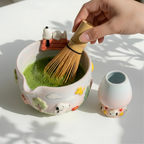Cute Dog Matcha Bowl Set | Handmade Ceramic Puppy Doghouse Whisk Holder | Pastel Backyard Chawan | Dog Lover Gift for Tea Lovers | LA057