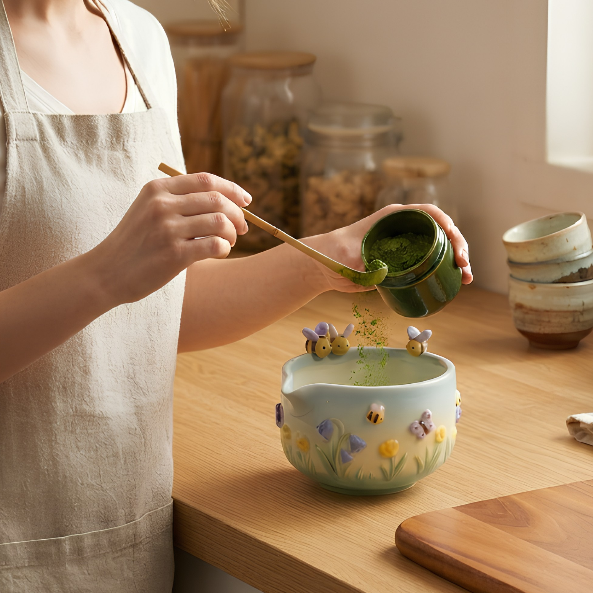 Ombre Bee Matcha Bowl Set  | Handmade Matcha Bowl Set | LA040
