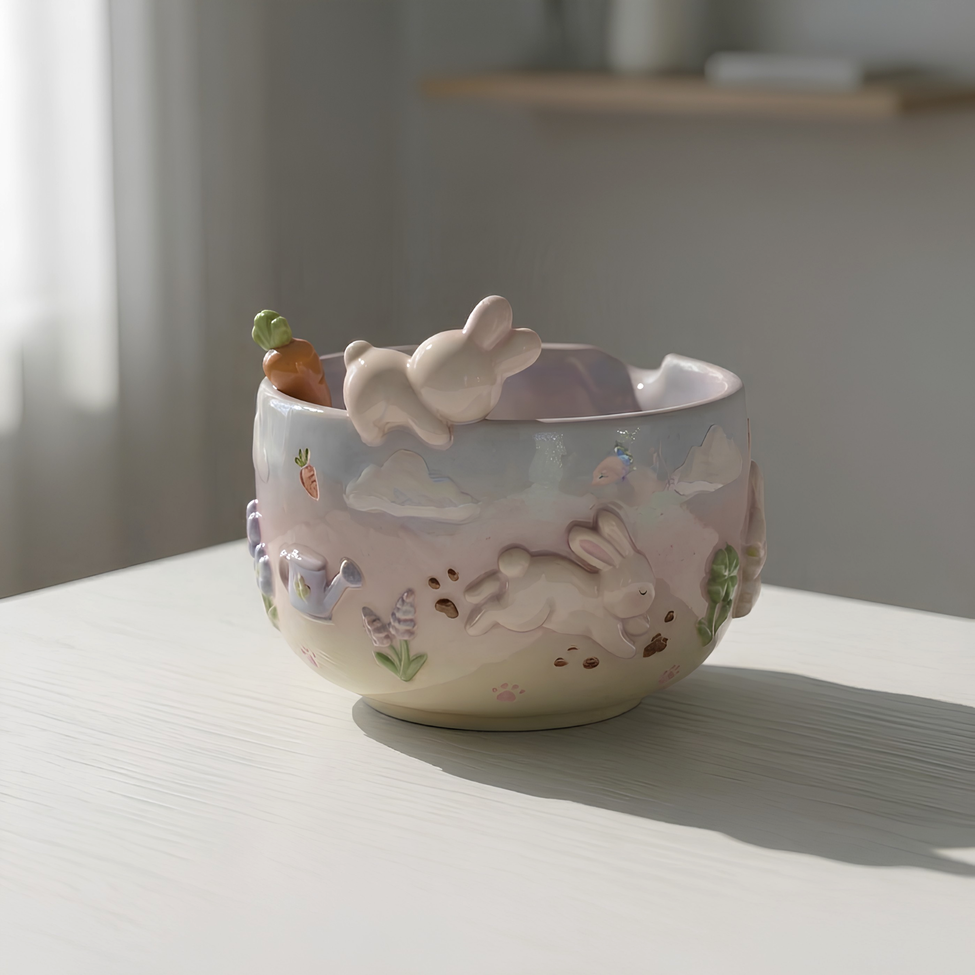 Ombre Bunny Carrot Matcha Bowl | Handmade Ceramic Chawan | LA023