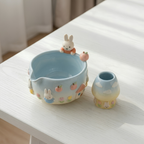 Ombre Cute Bunny Matcha Bowl | Handmade Ceramic Chawan | LA025