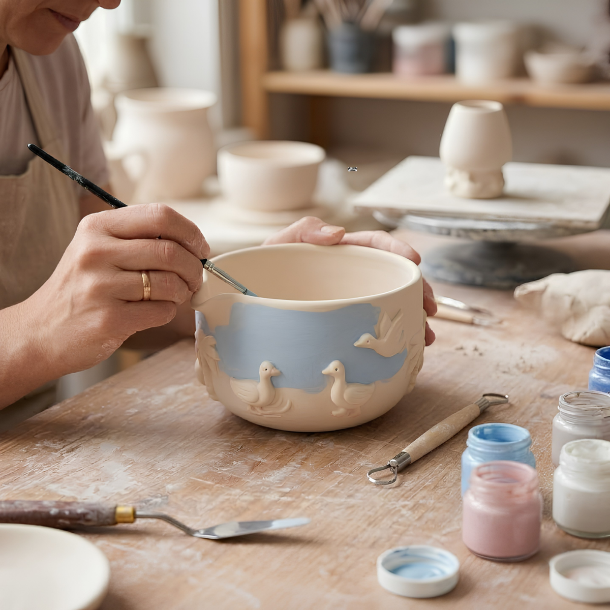 Goose Matcha Bowl Set | Cottagecore Ceramic Whisk Holder | Pastel Ombre Handmade Matcha Chawan | Cute Duck Gift for Tea Lovers | LA048